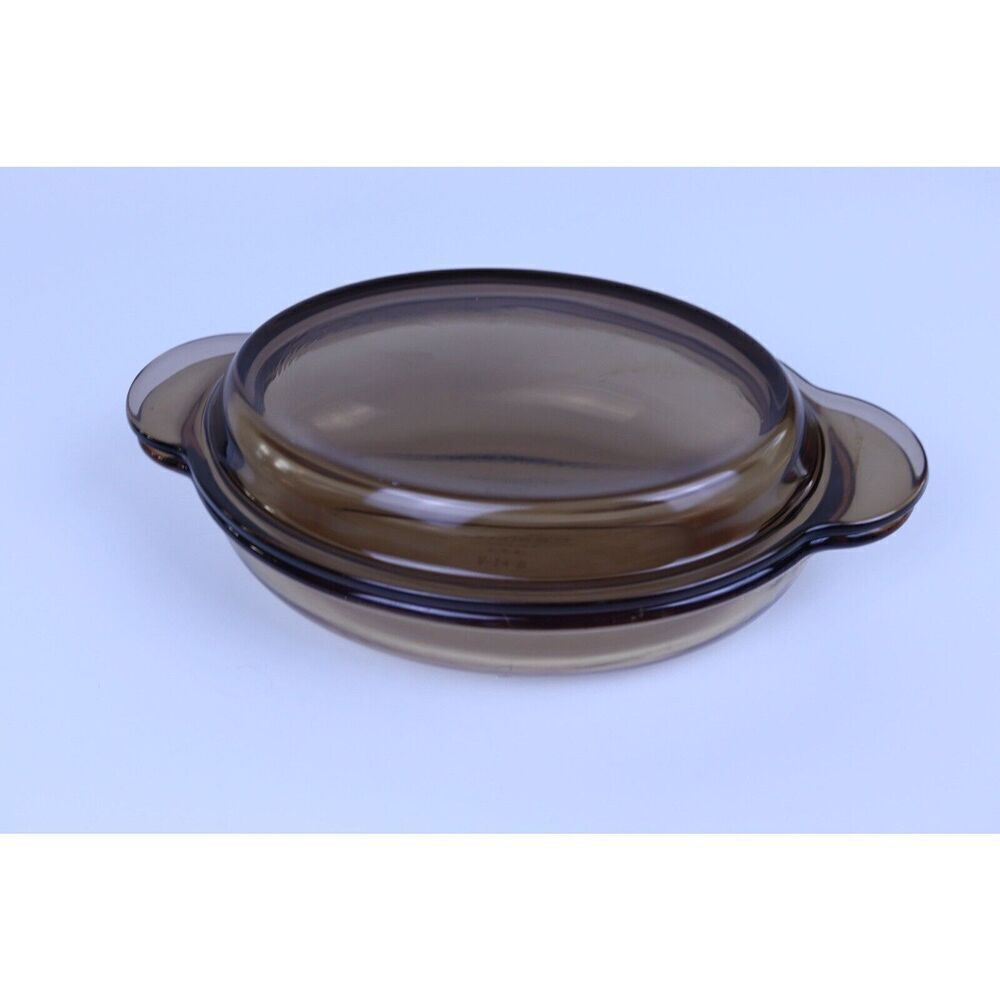 Pyrex Vision Amber Oval Casserole V-14-B with Lid P-14-C USA